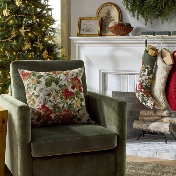 Woven Holiday Floral Throw Pillow - Threshold Studio McGee, Christmas 2024 - Picture 2 of 5